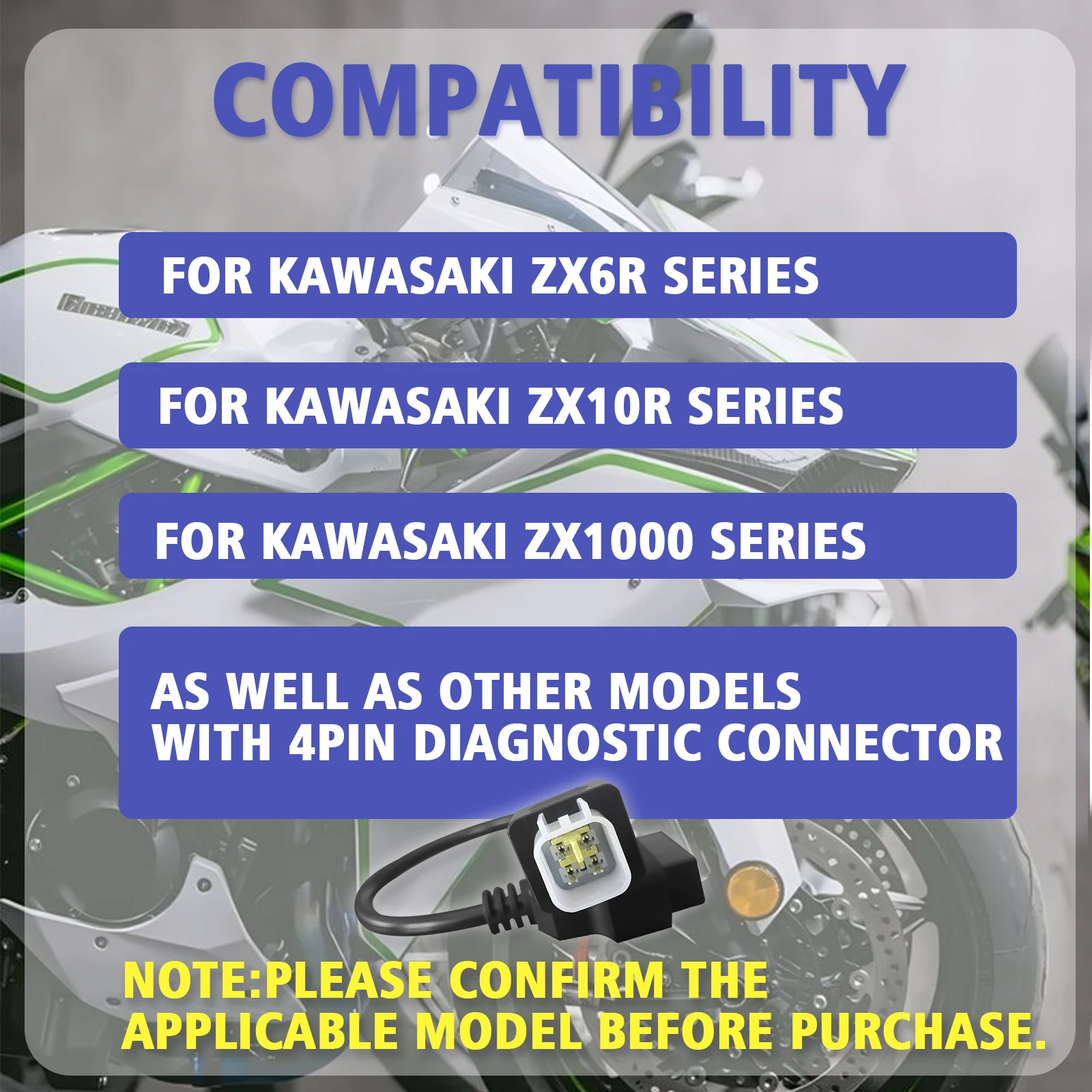 カワサキ 4Pin OBD2 診断ケーブル Z250、Z650、Z1000、ER6N