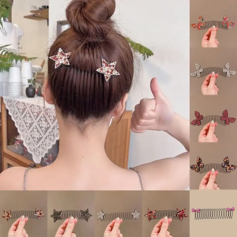 Fresh Rhinestone U Shape Hair Styling Comb Butterfly Star Fixed Combs Headwear Hair Wear Spring Hair Comb Children