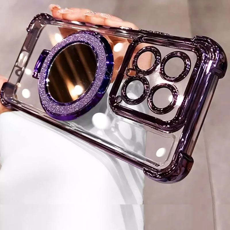 Glitter Mirror Magnetic Bracket Holder Shockproof Phone Case Cover