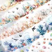 1Roll 2M Tape Ancient Forest Ocean Adventure PET Wind Conch Handbook Creative Landscaping Adhesives Scrapbook 45mm*2m 2