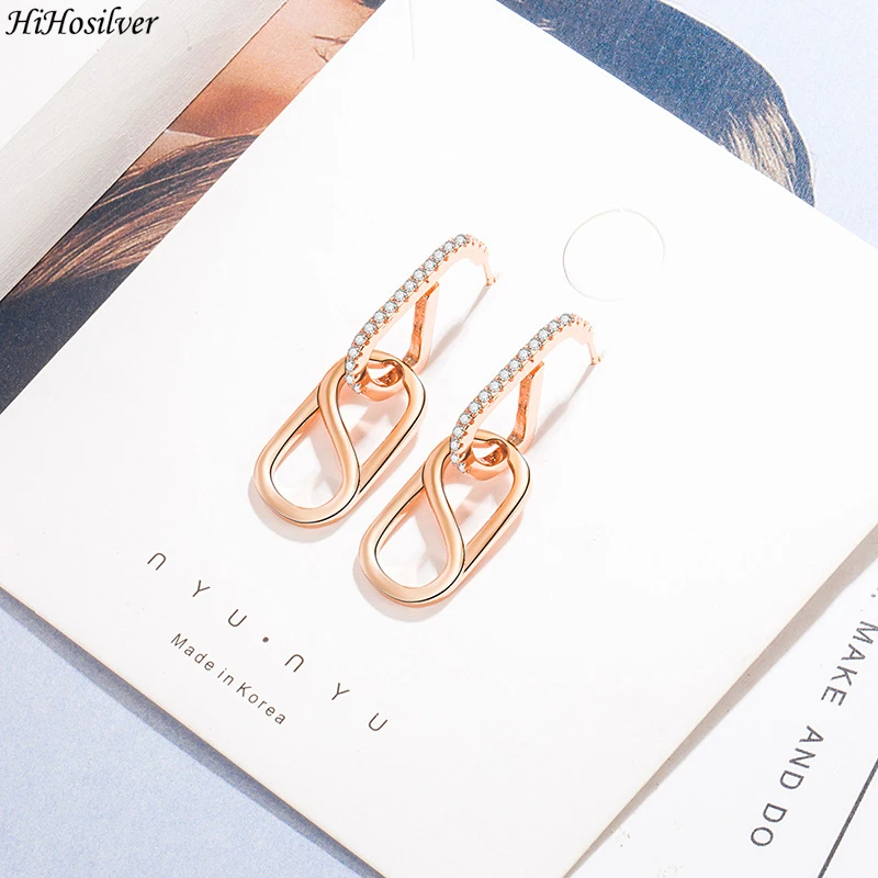 

HiHosilver 925 Silver Needle New Women's Trendy High-quality Jewelry Rose Gold Crystal Zircon Stud Earrings HS0118
