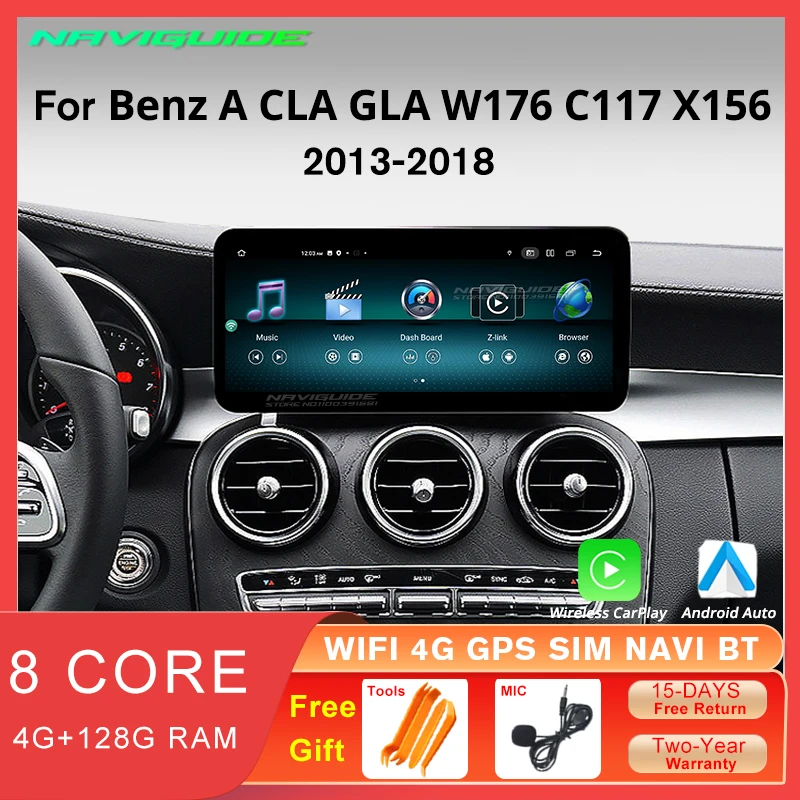 

NAVIGUIDE 12.3'' Android12 1920*720P Car Radio For Mercedes A CLA GLA W176 C117 X156 8 Core Multimedia Player Carplay GPS Stereo