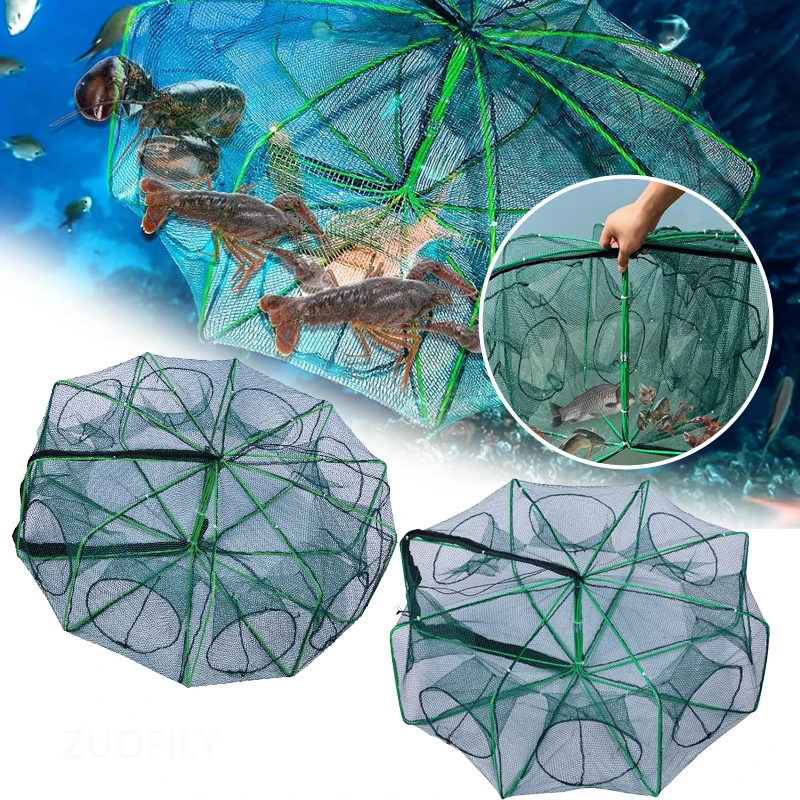 Fishing Traps Mesh Cage Foldable Crayfish Catchers Crab Fish Cage Trap Net Nylon Casting Fishing Mesh Shrimp Net for Tackle