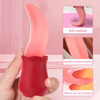 Powerful Tongue Licking Rose Vibrator Female 10 Modes G spot Clitoris Stimulator Nipple Massager Mini Clit Sex Toys for Women 4