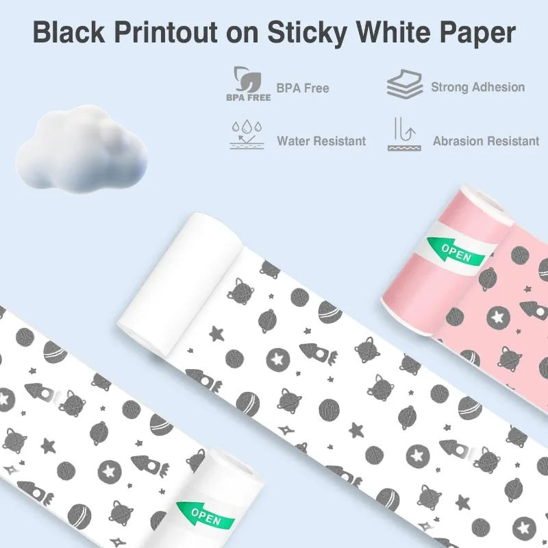 Mini Printer Paper Thermal Sticker Printer Paper Photo Print Labels Kids Camera Paper for Various 57mm Inkless Sticker Printers