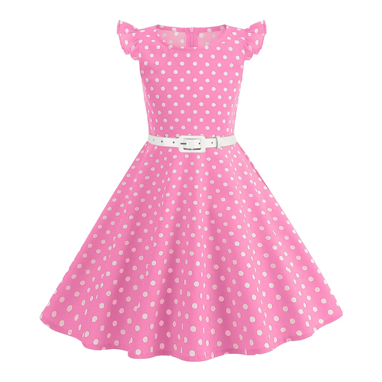 Girls' Vintage Dresses Fashion 50s 60s Polka Dot Print Sleeveless Long Dress With Belt Princess Dress Summer Children Clothes