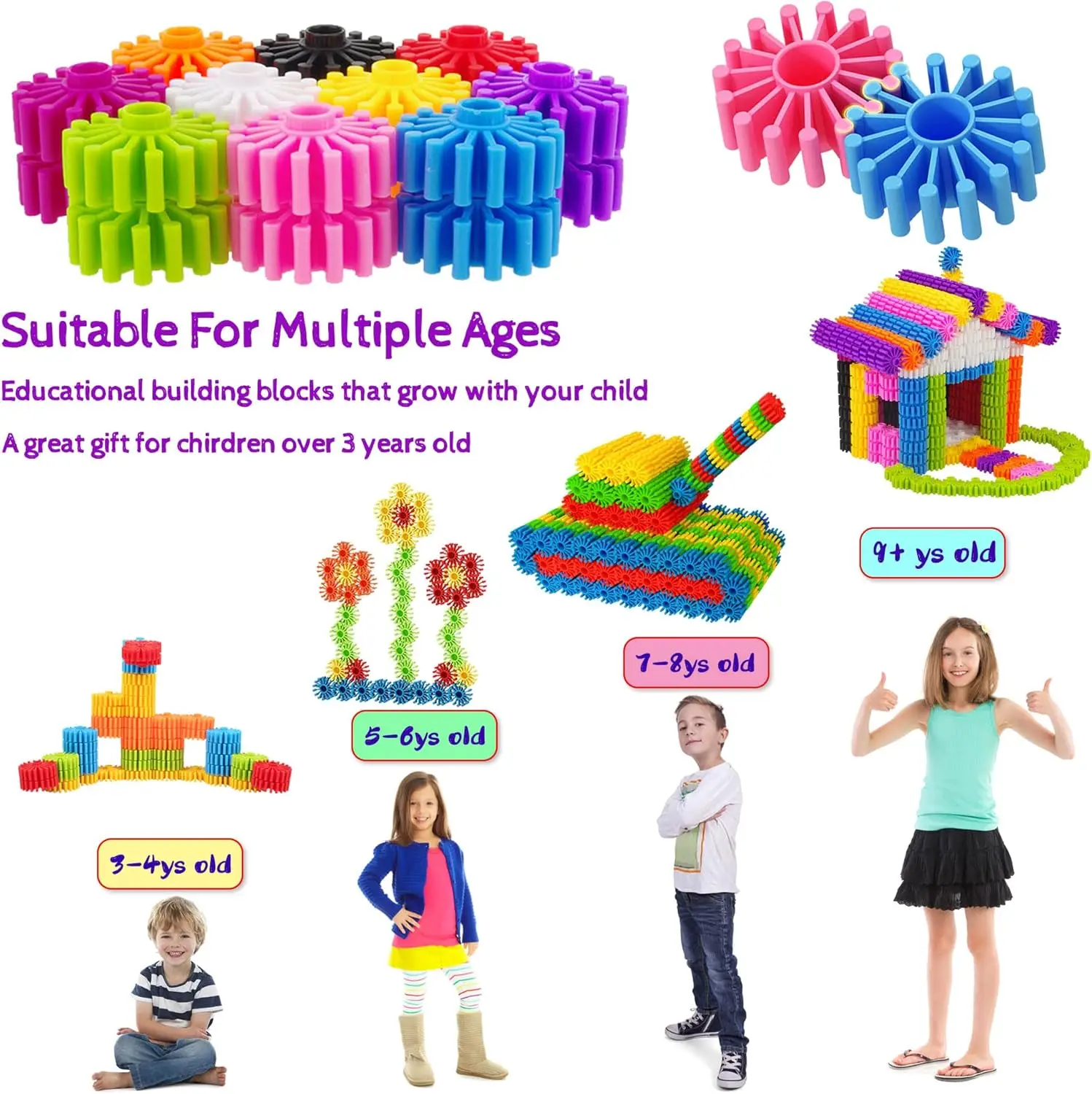 STEM Building Blocks Toys for Kids Educational and Safe Gear Interlocking Construction Playset Develop Creativity Building Blocks Toys