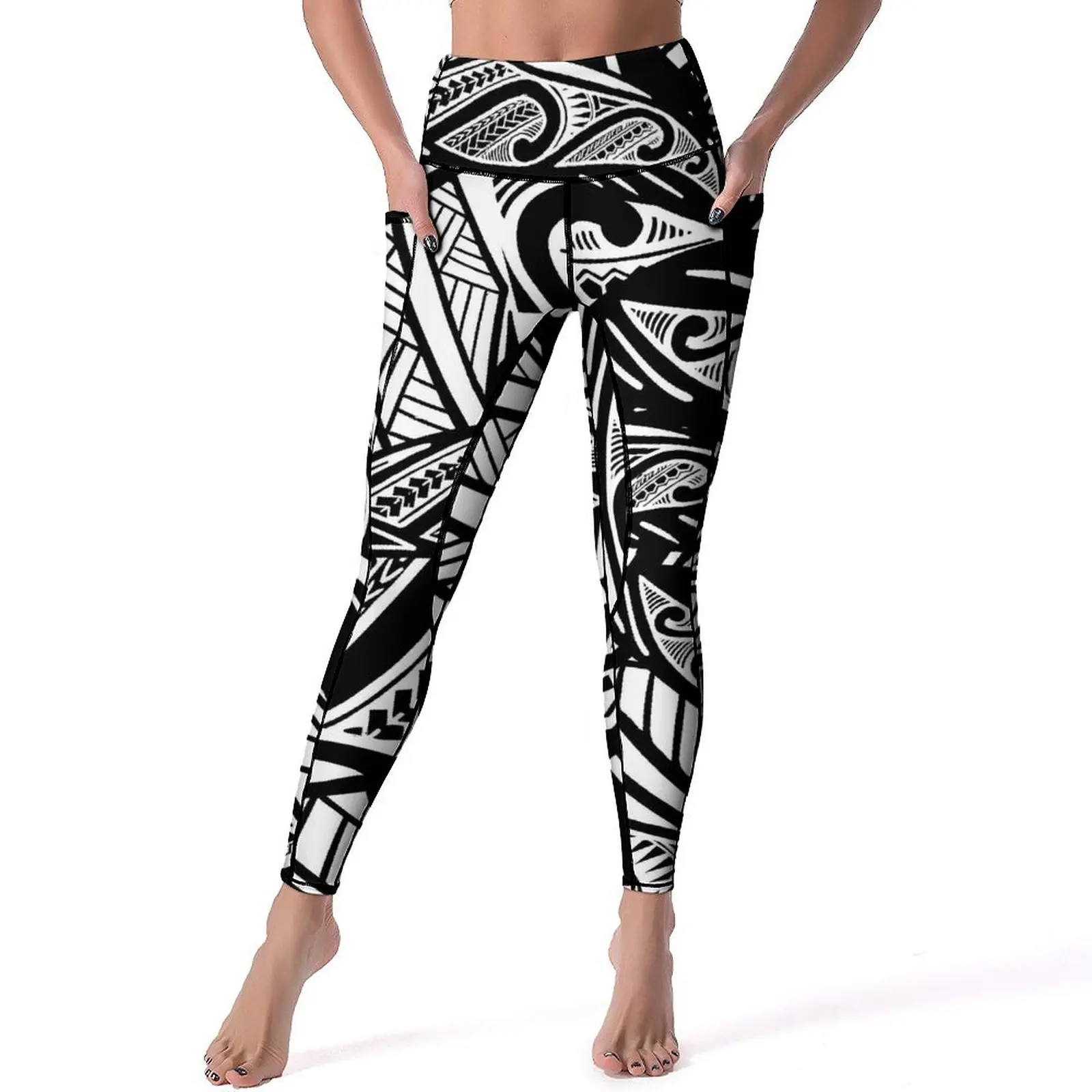 

Retro Tribal Print Leggings Sexy Black And White High Waist Yoga Pants Funny Stretch Leggins Lady Pattern Fitness Sport Legging