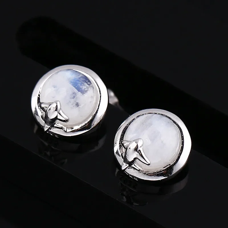 

Round 6MM Natural Moonstone Stud Earrings 925 Sterling Silver Aircraft Earrings Gift Engagement Party Wedding Jewelry Wholesale