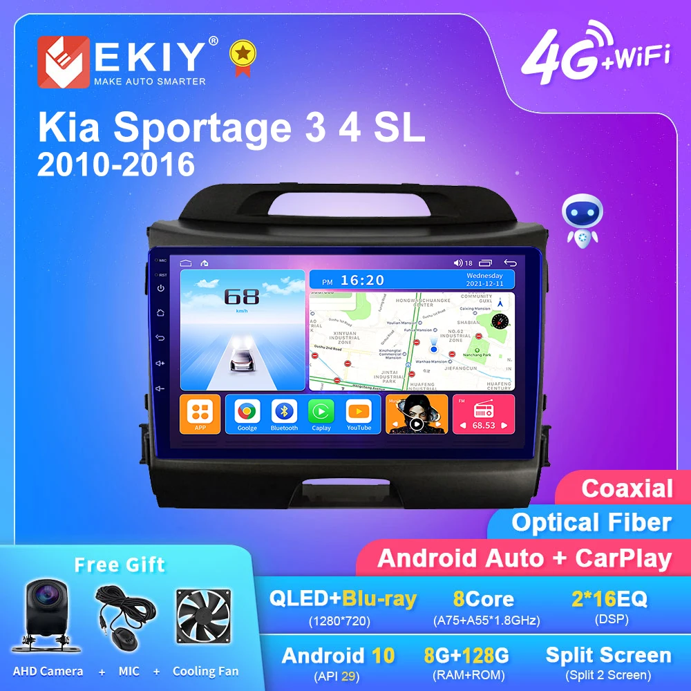EKIY T7 6G + 128G DSP, 기아 스포티지 3 4 SL 2010-2016, 안드로이드 10, 자동차 라디오 멀티미디어 비디오 플레이어, 내비게이션 GPS, 2 Din DVD HU