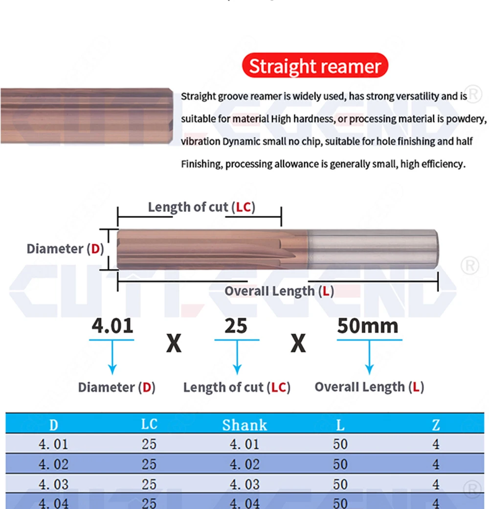 Hartmetall-Reibahle Spirale gerade 0, 3-0, 5 0, 2-0, 5 4,01-4,09mm 4-Flöten-CNC-Spannreibahle Schneidwerk zeuge – Detail 9