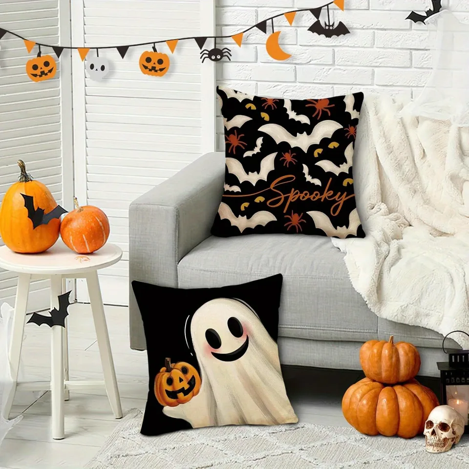 Juego De 4 Fundas De Almohada Halloween AACORS - Diseños De Fantasmas, Calabazas Y Lunares, 18x18 Pulgadas