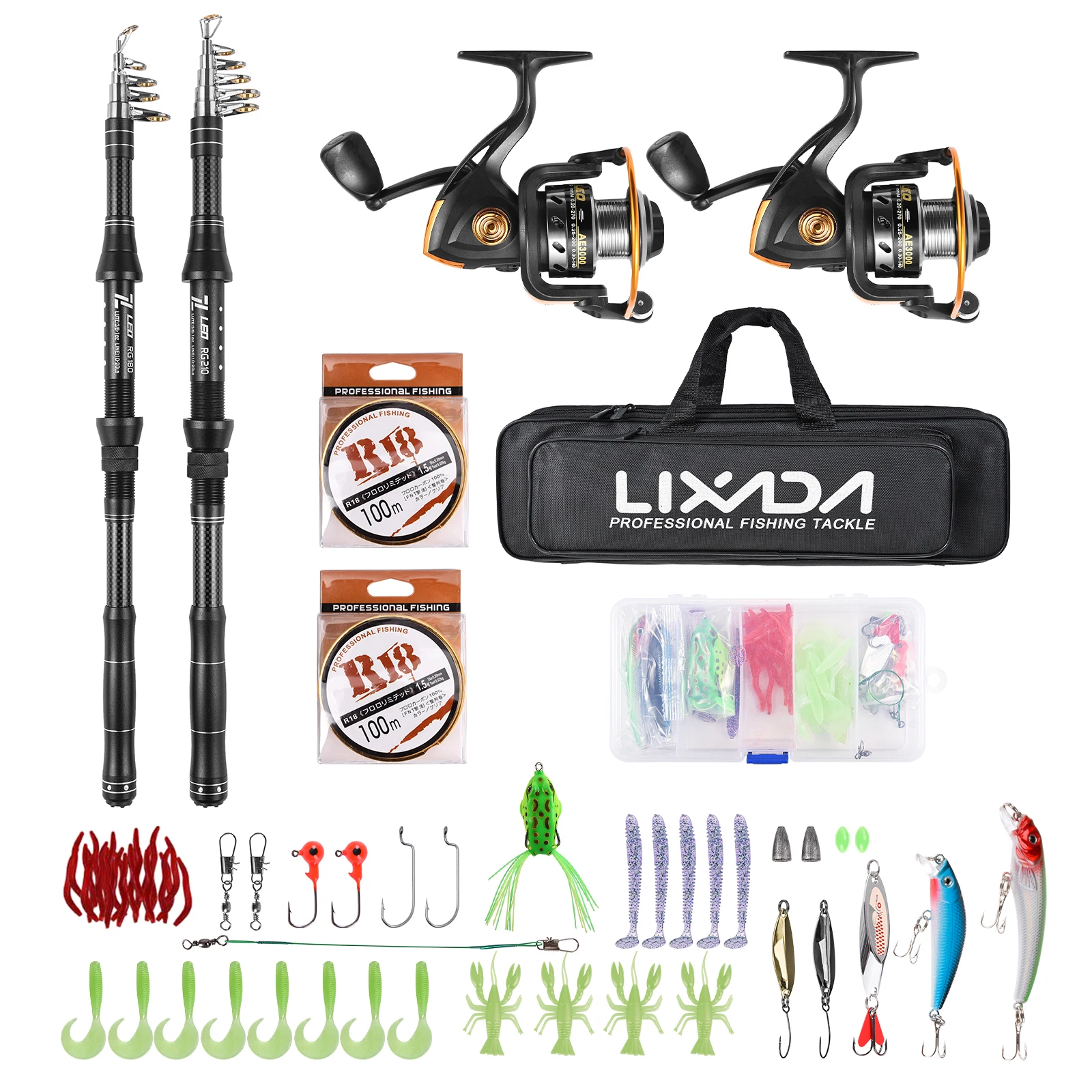 

Lixada Fishing Rod Reel Combo Fiberglass Telescopic Fishing Rod Spinning Reel Fishing Line Lures Hooks Jigs Swivels Saltwater