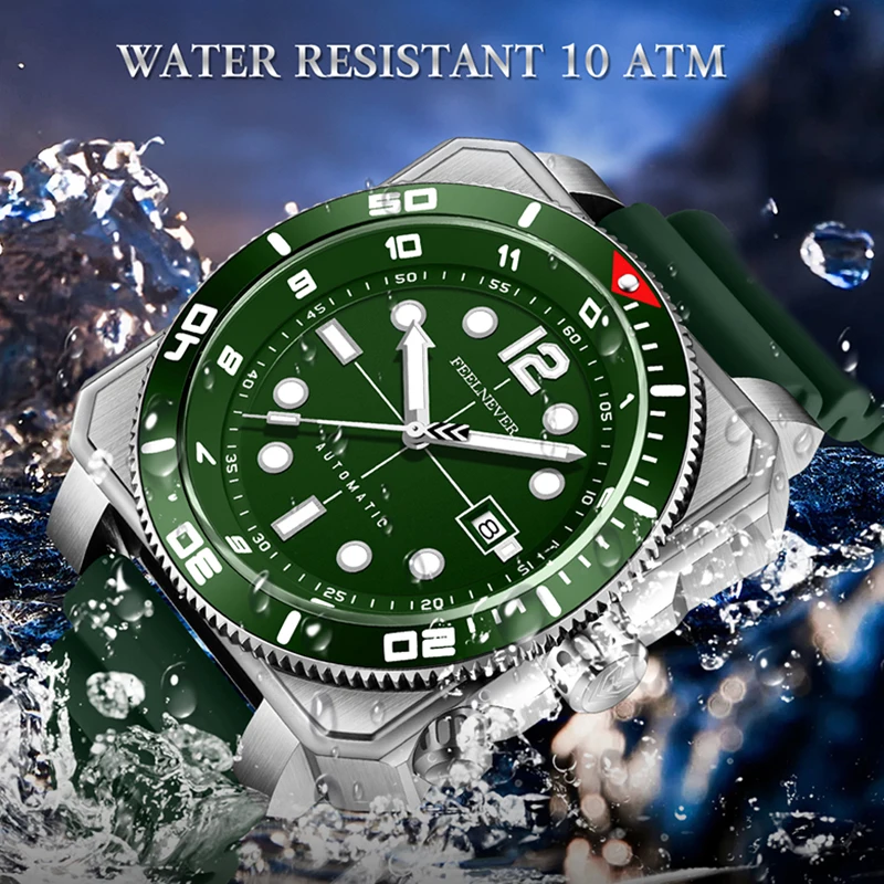 FEELNEVER Men Watch Fashion Sports Automatic Mechanical Watches For Men 316L Stainless Steel Sapphire Waterproof Man Wristwatch
