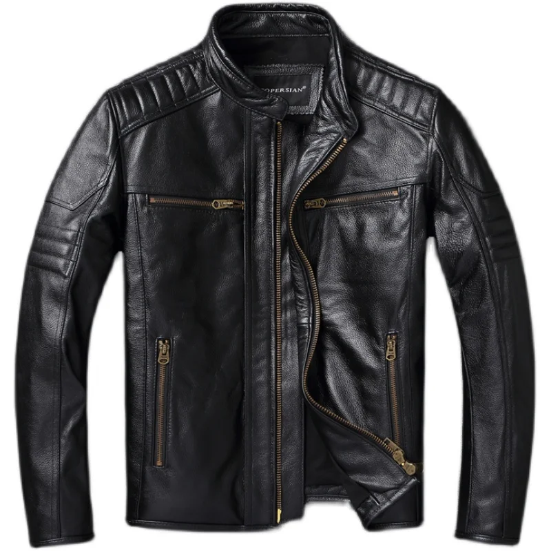 

100%Pure Cowhide Motorcycle Jackets Luxury Men's Genuine Leather Jackets Black Short High Quality Spring Autumn Classic Jacket