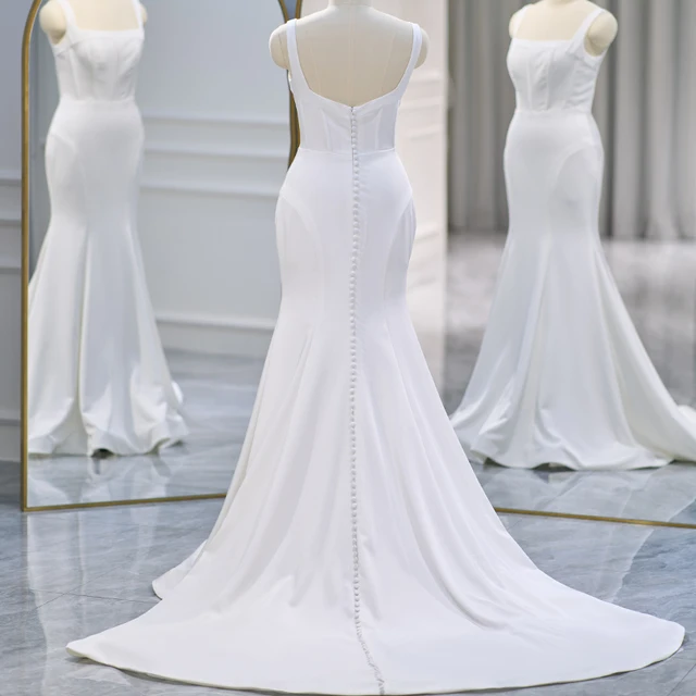 Elegant Wedding Dresses For Women Satin Mermaid Square Collar QD06179 Wedding Dress Minimalist Zipper Vestido De Novia 2