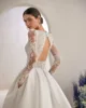 Modest Lace A-line Satin Wedding Dress 2025 Customized Pockets Open Back Long Sleeve Women Princess Brides Wedding Gown 5