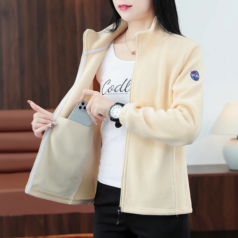 Women's Solid Autumn Winter Flocking Turtleneck Pockets Zipper Lantern Long Sleeve Cardigan Jacket Coats Hoodies Loose Tops