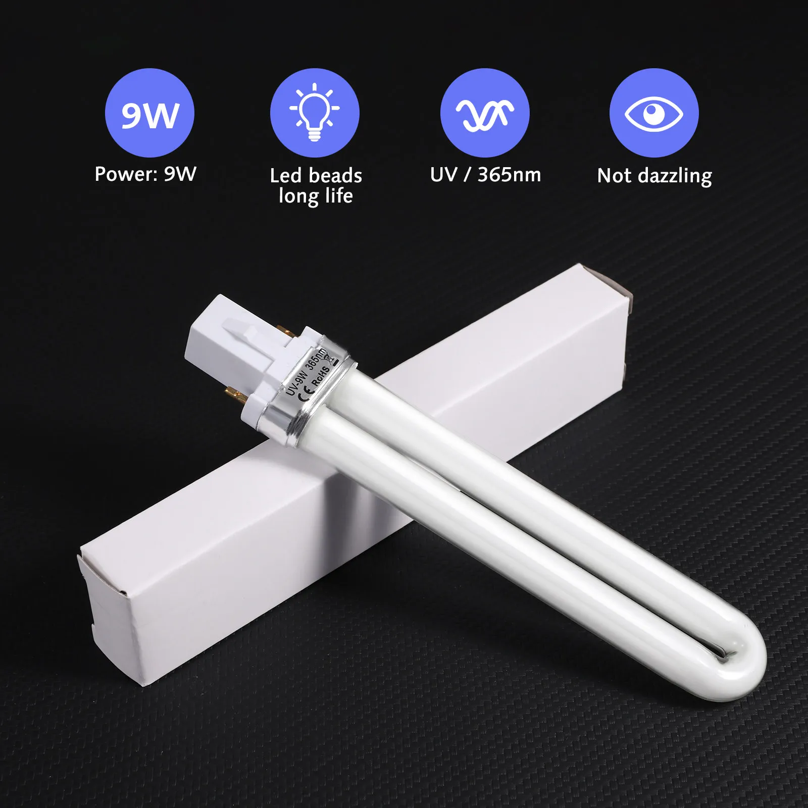 9W U자형 365nm UV 교체용 전구 튜브 네일 아트 램프 건조기 라이트 UVA 경화 시스템 액세서리 4개