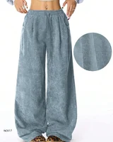 Ladies High Waist Soft Corduroy Pants Loose Wide-Leg Casual Trousers Elastic Waist Drawstring Women's Fashion - Image 3