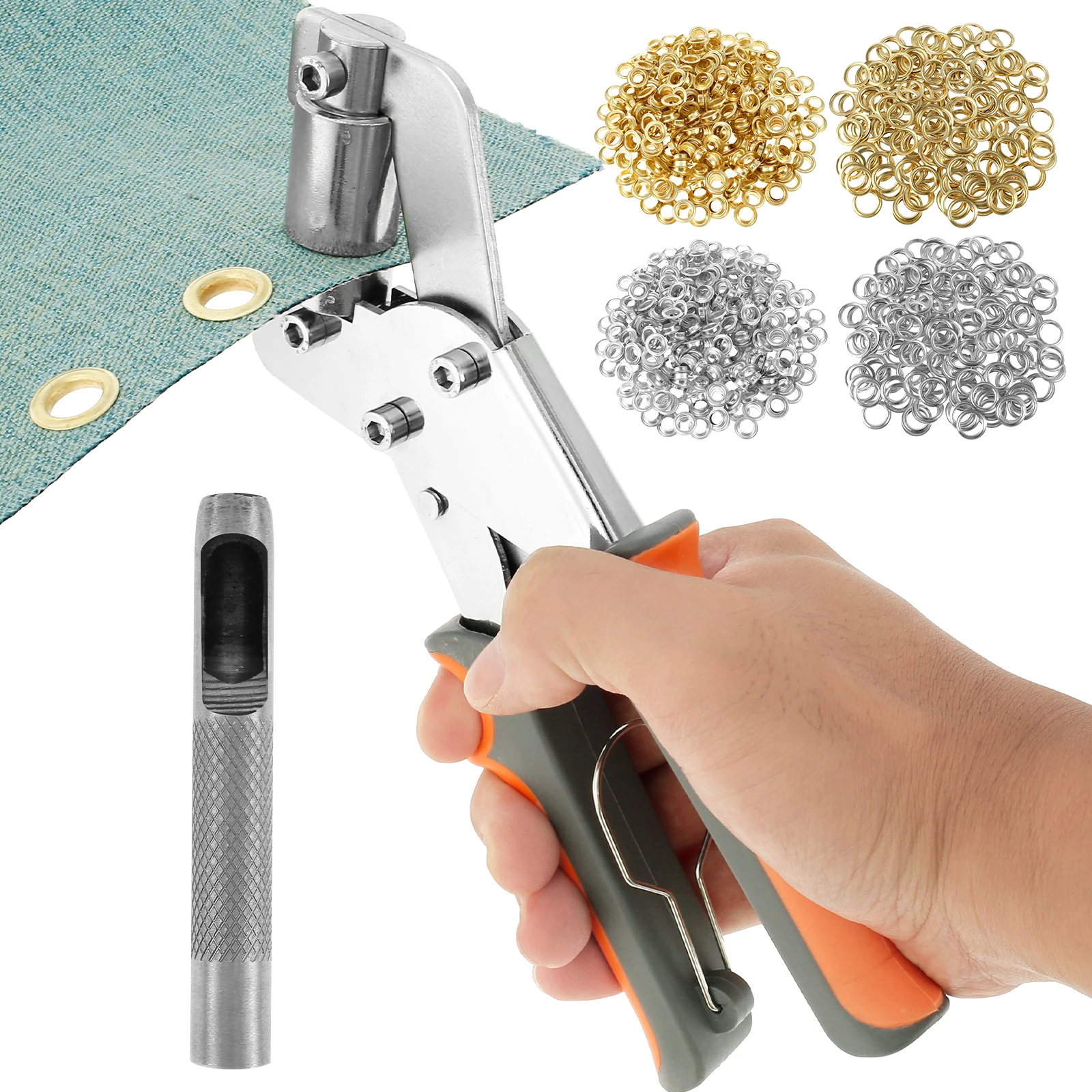 

Grommet Tool Kit High Carbon Steel Grommets Press Punch Tool with 500 Sets Eyelets and Washers Manual Grommet Eyelet Pliers