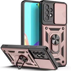 Armor Shockproof Magnetic Ring Stand Holder Case with Lens Cover for SAM A35 5G (Rose gold)