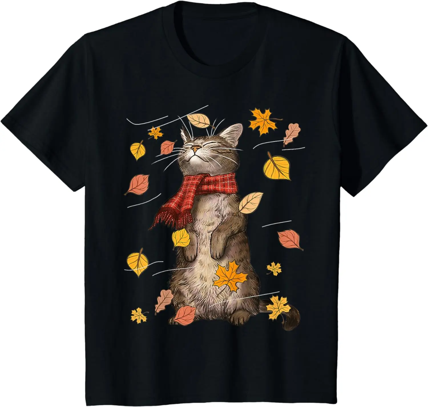 

Cute Autumn Cat Fall Breeze Kitten Kitty Cat Lover T-Shirt for Men Women Kids Graphic T Shirts All Seasons Anime Clothes Casual