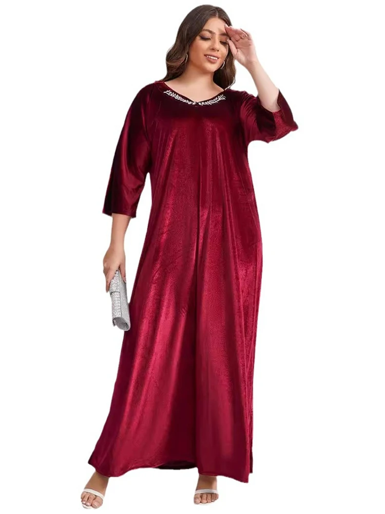 2024 Abaya Muslim Woman Dubai Luxury Velvet Long Sleeve Dresses Wedding Party Evening Gown Islamic Clothing Robe Femme Musulmane