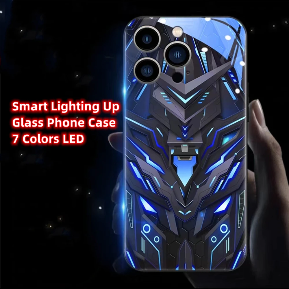 

War Armor From Alien Smart LED Light Glow Tempered Glass Phone Case For Samsung S24 S23 S22 S21 S20 FE Note 10 20 Plus Ultra A54