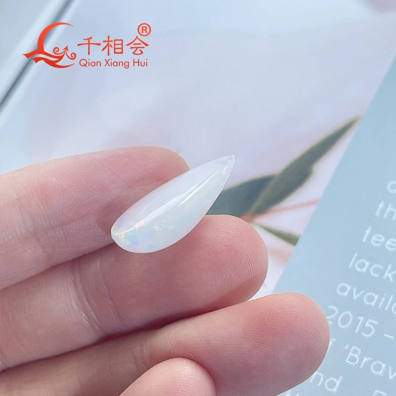 4-7ct pear-shaped natural white opal cabochon, colorful, certified, perfect for unique jewelry designs.