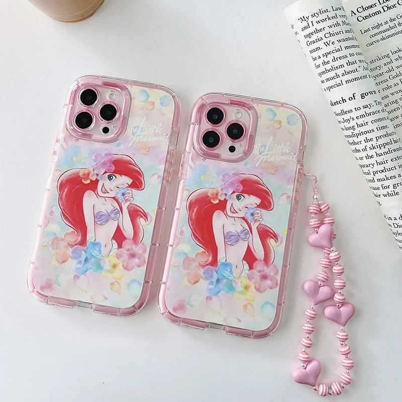 Disney Luminous pink edge Ariel The Mermaid Bracelet Wrist Phone Case for iPhone 11 12 13 mini pro XS MAX 8 7 6 6S Plus X  XR