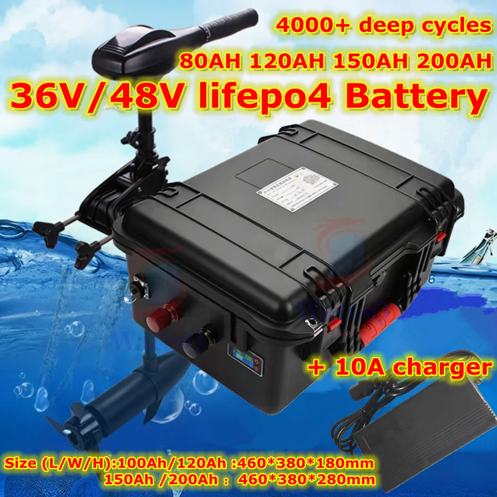 

waterproof 48V 120Ah 200Ah 36V 150AH 80Ah lifepo4 lithium battery BMS for 5000w Scooter golf cart Tricycle + 10A charger