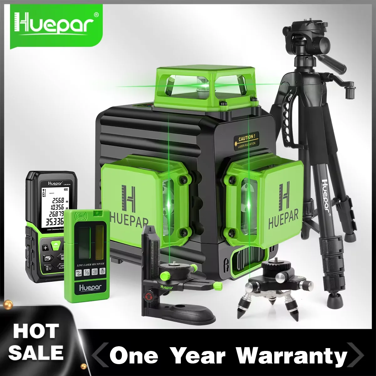 Huepar 12 Lines 3D Green Laser Level Horizontal And Vertical Cross Lines Auto Self-Leveling With Hard Case Indoors and Outdoors laser level