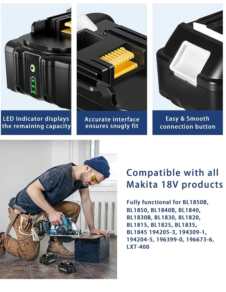 Battery Adapter Makita 18V 12000mAh Rechargeable Power Tools Battery LED Li-ion Replacement LXT BL1860B BL1860 BL1850