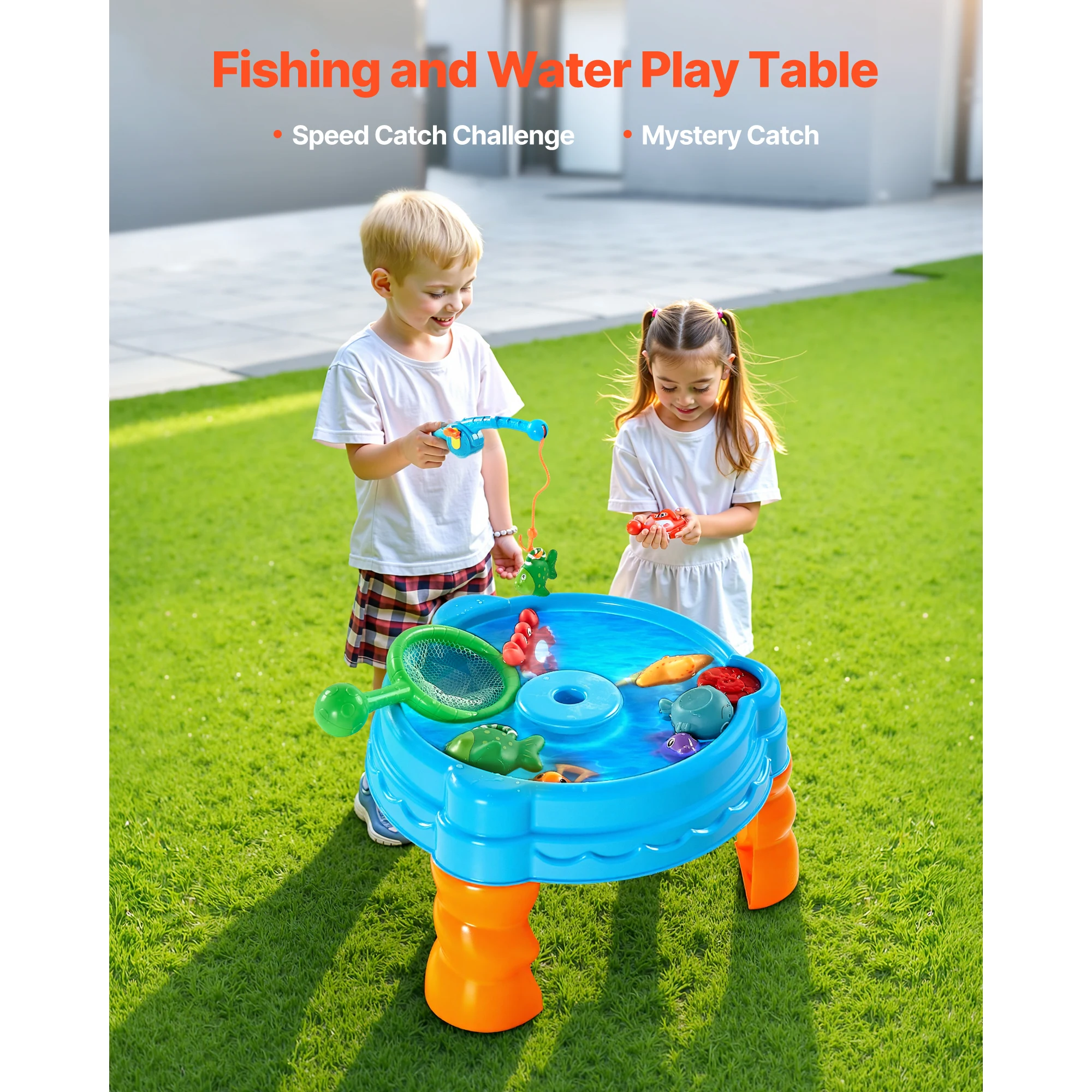 Kids Outdoor Water Table Playset with Fishing Game