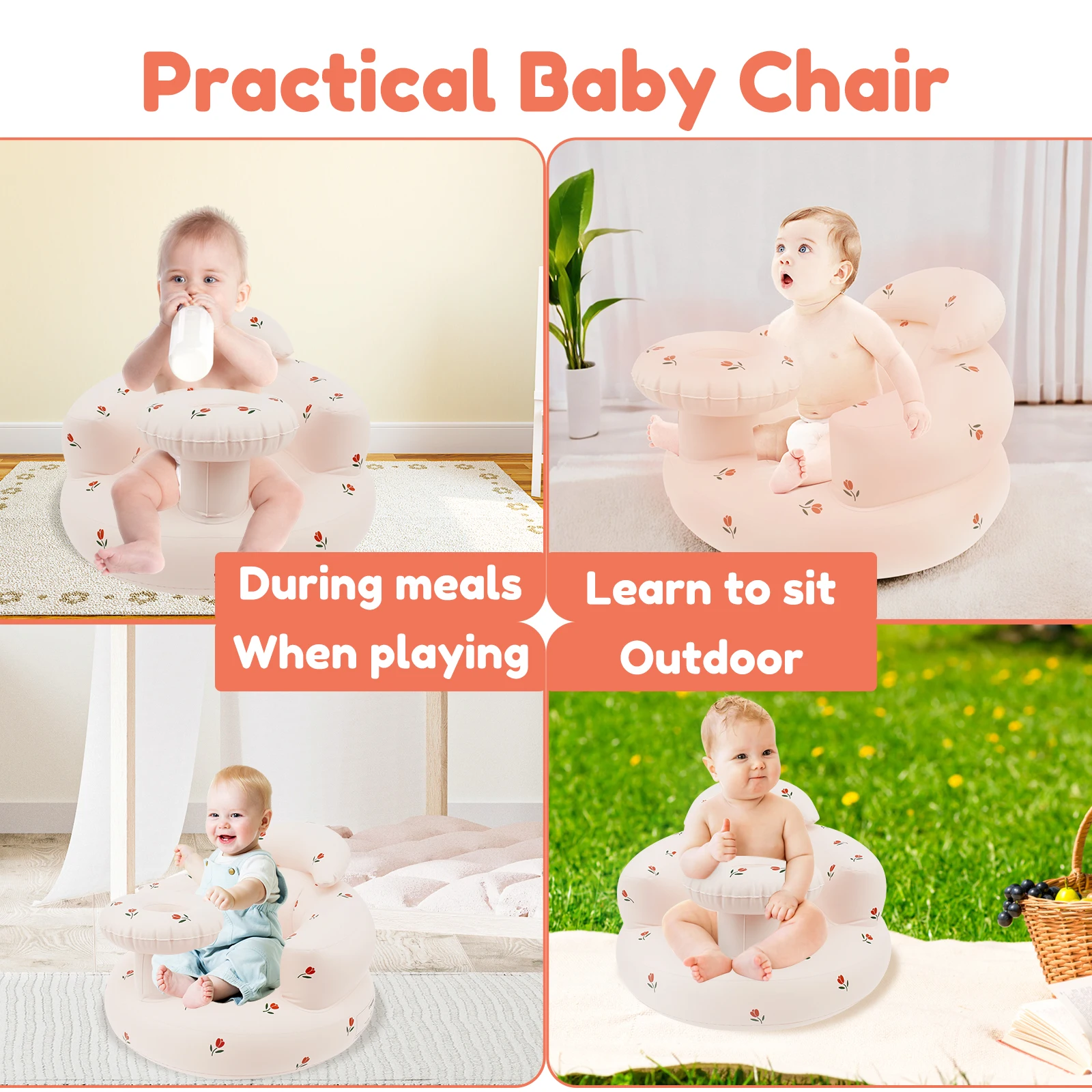 Inflatable Baby Chair Portable Baby Sofa Breathable Inflatable Chair PVC Multifunctional Seat Practice Sitting Bath Stool