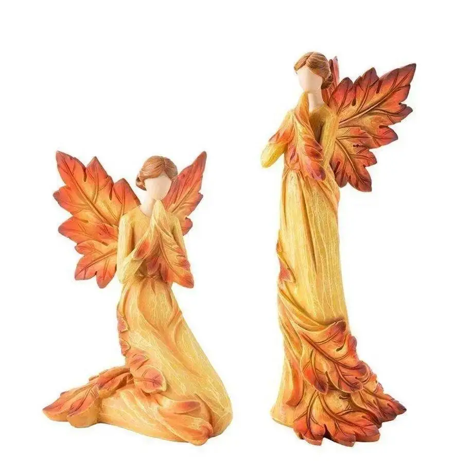 1 Pcs Autumn Maple Leaf Prayer Angel Resin Crafts Thanksgiving Home And Courtyard Decoration Ornaments