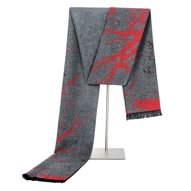 2020 New Brand Men's Abstract Tree Cashmere Scarf Winter Warm Knitted Modal Business Men Scarves 180*31cm - Image 3