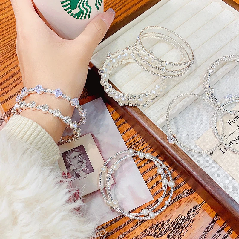 

Элегантный браслет из искусственного жемчуга с кристаллами, многослойный эластичный жемчужный браслет, жемчужный браслет для женщин, ювелирные изделия для невесты, подарок