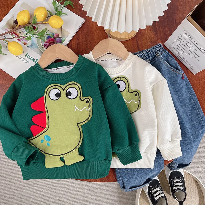 

2023 New Spring/Autumn/Winter 2pcs 0-5-year-old boy baby long sleeved sweater+denim pants handsome cartoon clothing autumn set