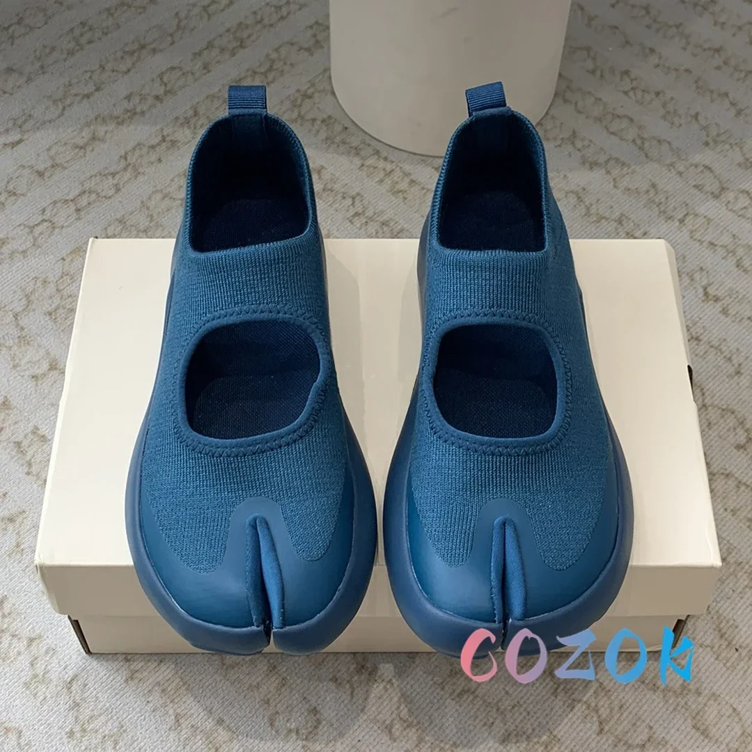 Fashion Pink Knitted Mesh Split Toe Flat Casual Shoes Summer Women Front Tripper Mary Jane Sweet Girl Outdoor Sneakers 4