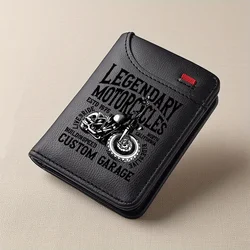 Men's Retro Faux Leather Wallet - Vintage Motorcycle Theme, Slim Design with Multiple Card Slots (Black)