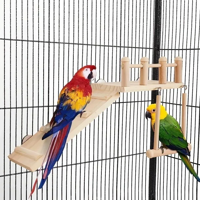 Bird Perch Stand Bird Perches Platform Bird Swing Climbing Ladder Toy Parrot Wooden Playing Exercise Stands Parrot Toys Birds Stand