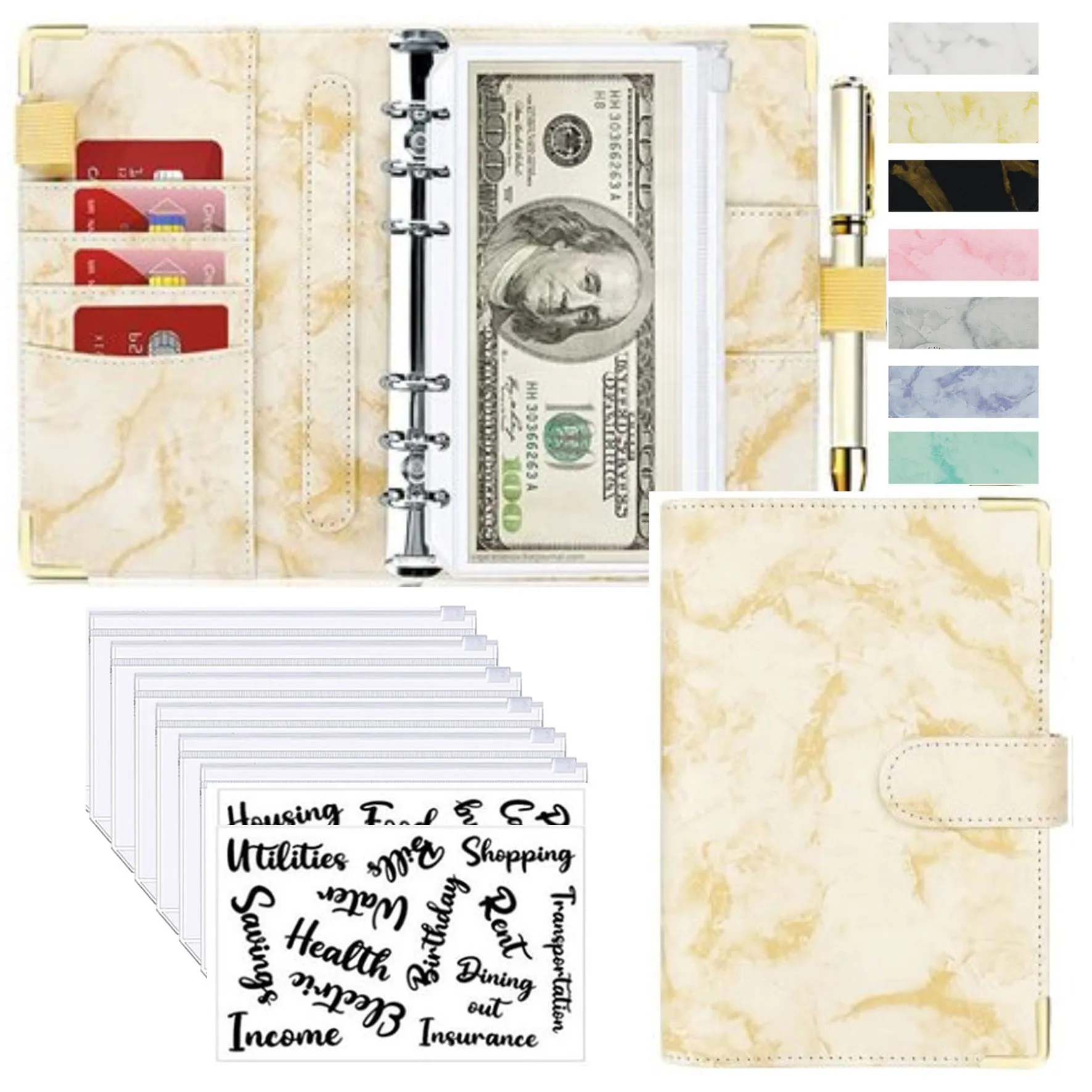 Luxury PU Leather Budget Organizer and Planner - Marble Design