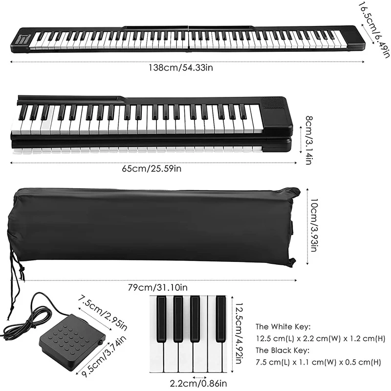 Portable 88 Keys Foldable Piano Digital Piano Multifunctional Electronic Keyboard for Student Musical Instrument