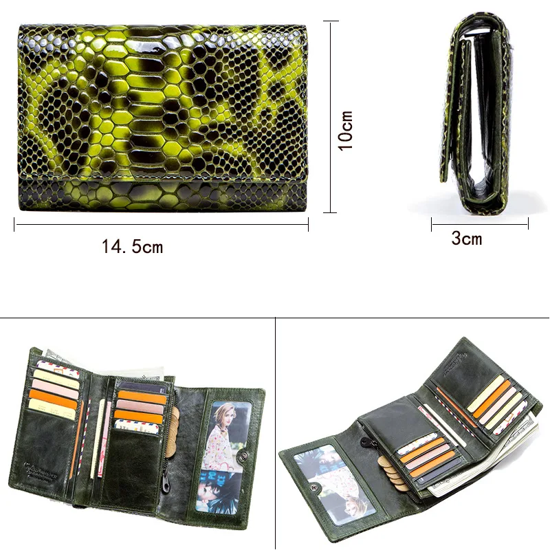 Women's Wallet Gift RFID Blocking Short 3 Fold Crocodile Grain Genuine Cow Leather Hasp Coin Purse