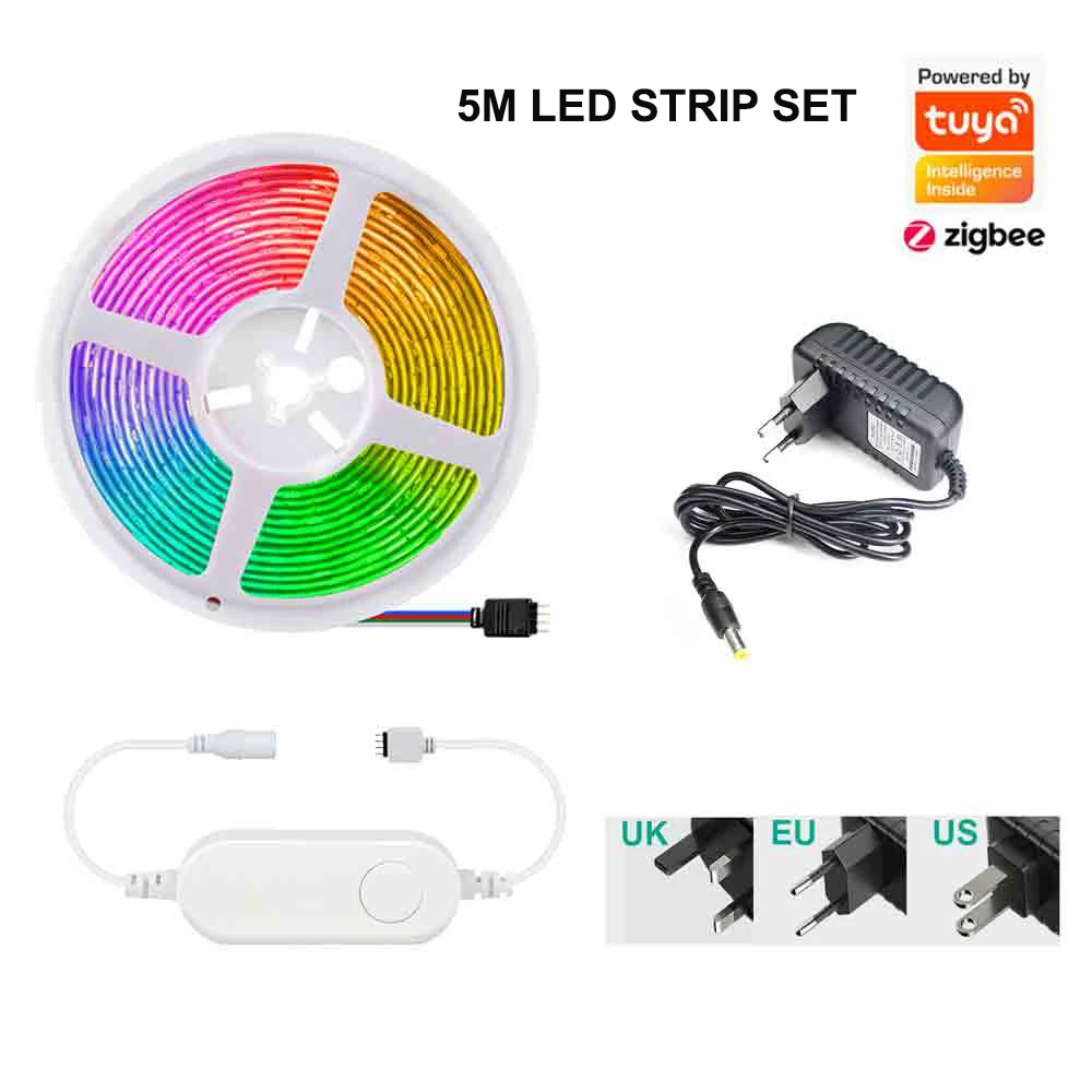 Tuya Zigbee 1m 2m 3m 4m 5m Smart Led Strip 5050 Rgb Warm White Dimmable