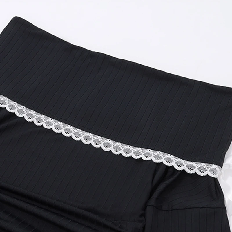 Vestido Fairycore Y2K para mujer, con encaje, hombros descubiertos, manga larga, ajustado, con lazo, para salir y fiestas.