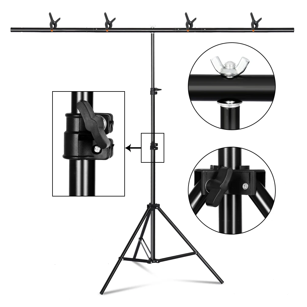 T-shape Suporte de Fundo Portátil Kit Ajustável Fotografia Fundo Foto Pano de Fundo Quadro com Mola Grampos para Estúdio de Fotos - Image 4
