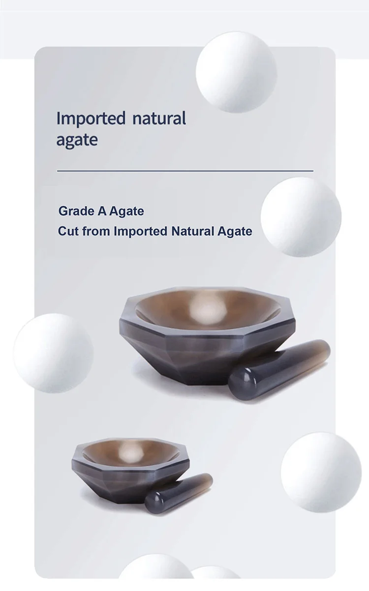 Natural Agate Laboratory Mortar Pestle Set Abrasion Resistant Grinding Bowl 40~2